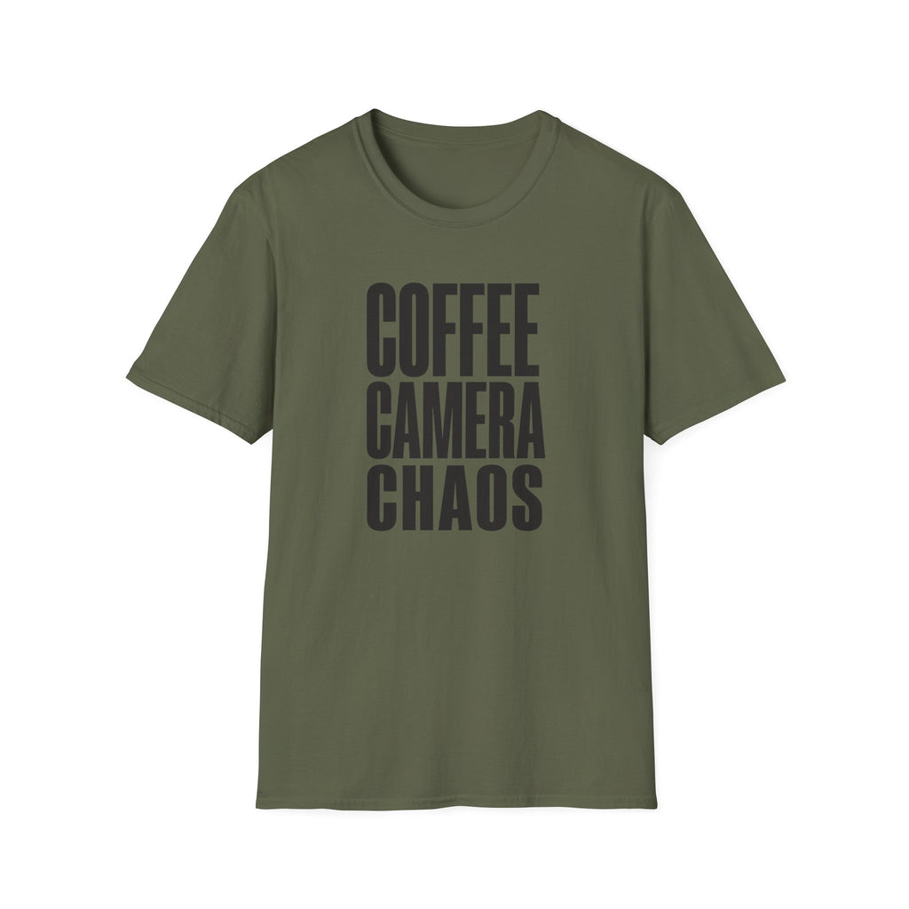 Coffee, Camera, Chaos T-shirt