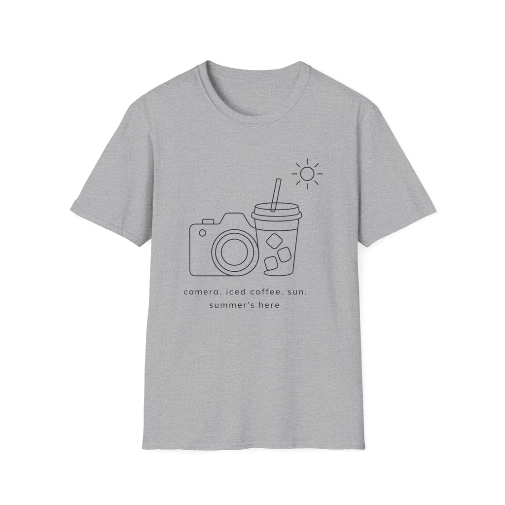 Camera, Iced Coffee, Sun. Summer’s Here T-shirt