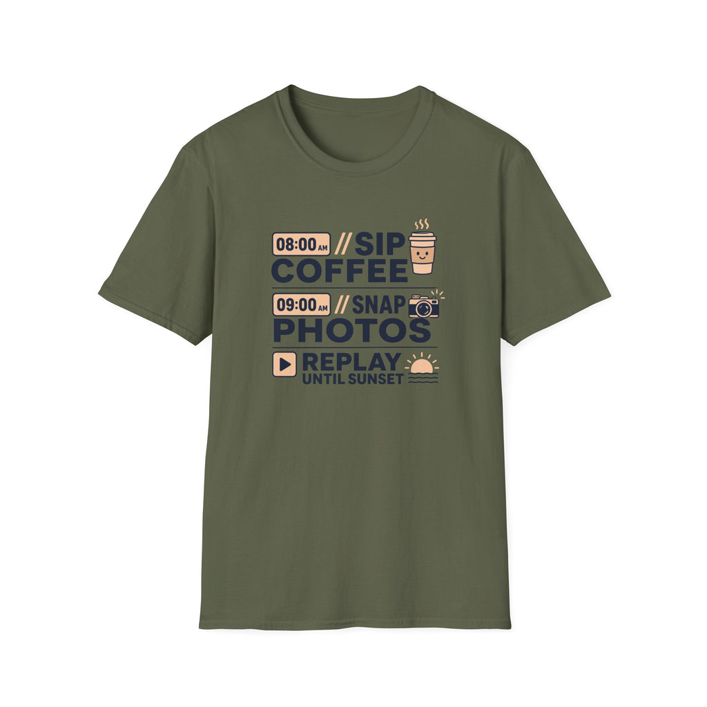 Morning Coffee, Photos, & Sunset Vibes T-shirt