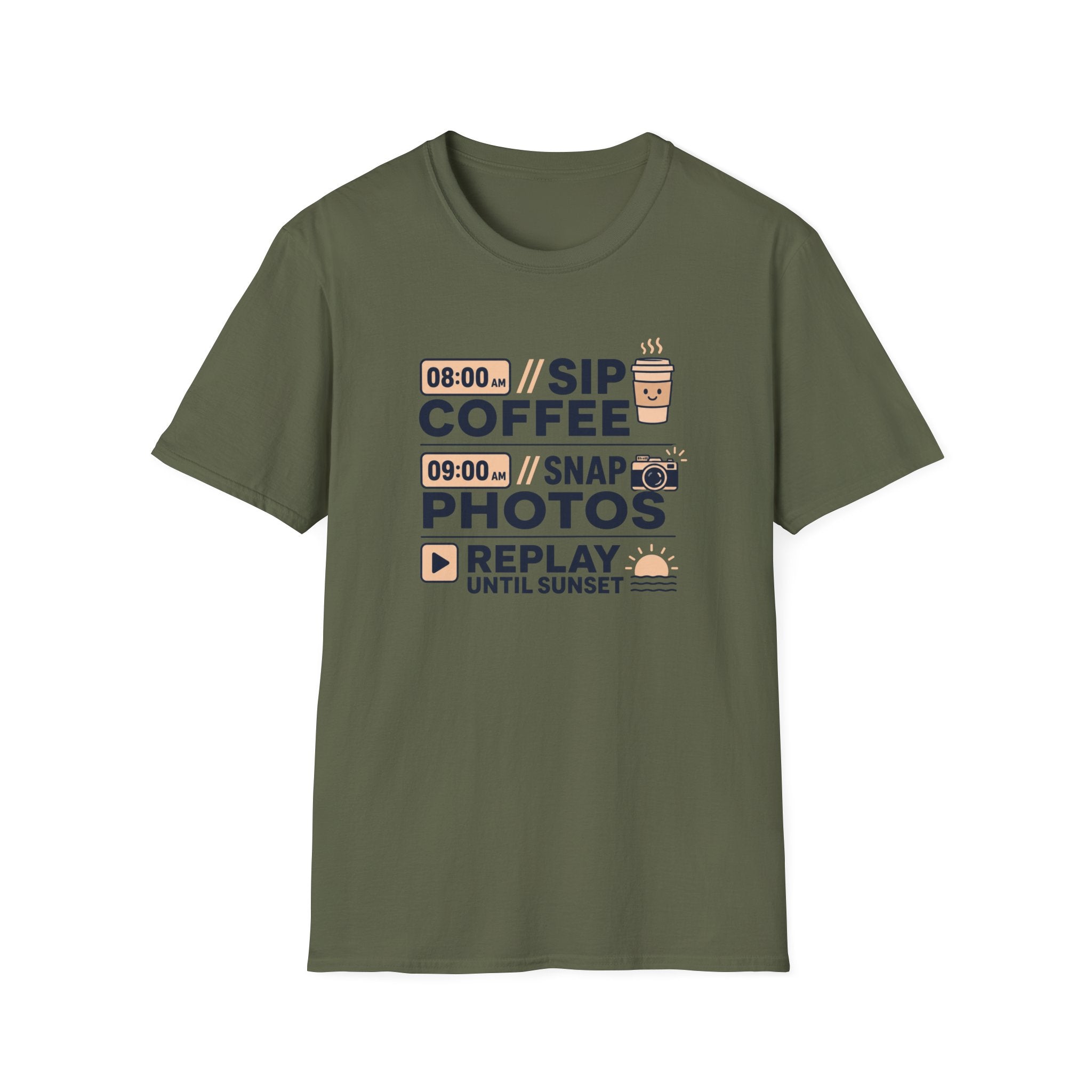 Morning Coffee, Photos, & Sunset Vibes T-shirt