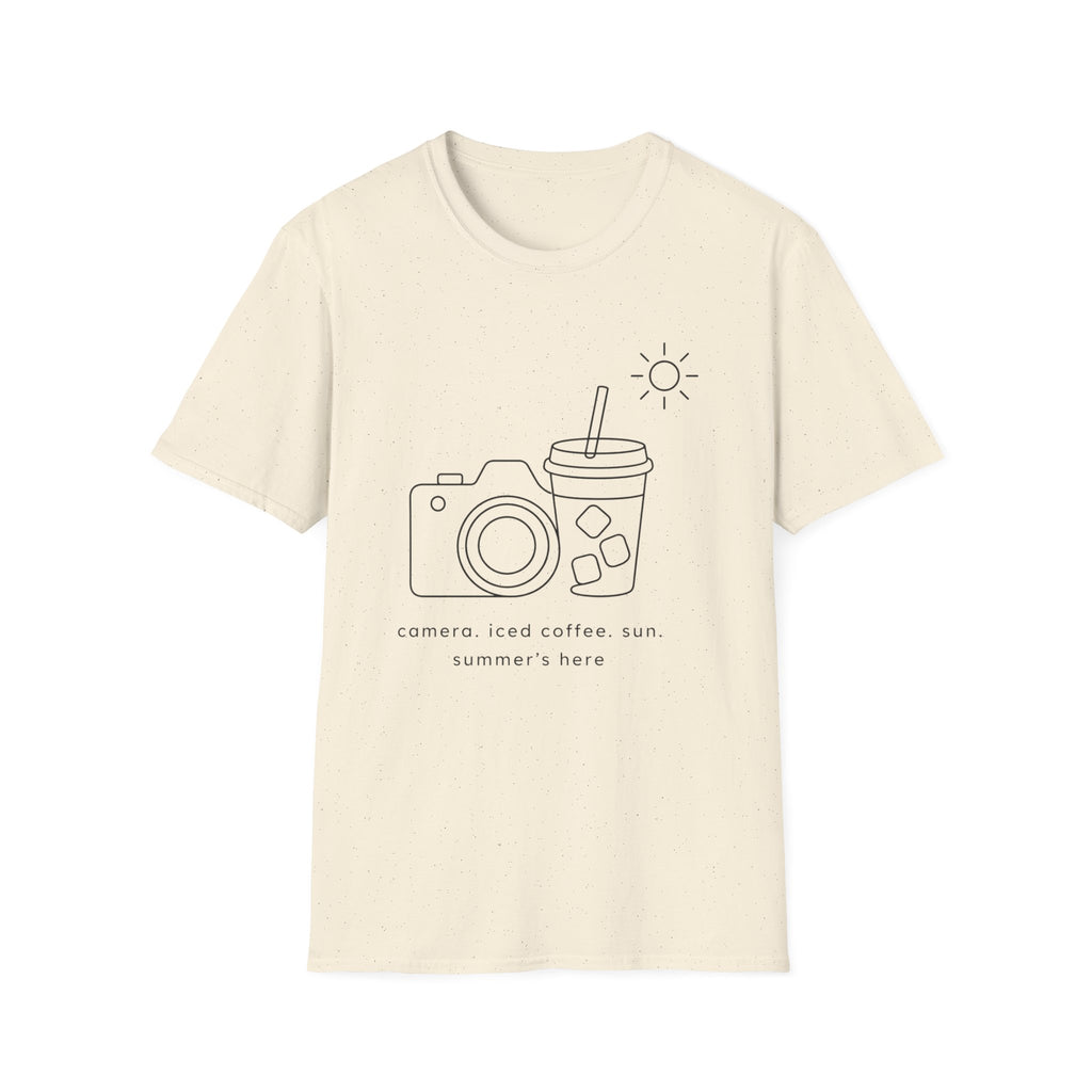 Camera, Iced Coffee, Sun. Summer’s Here T-shirt