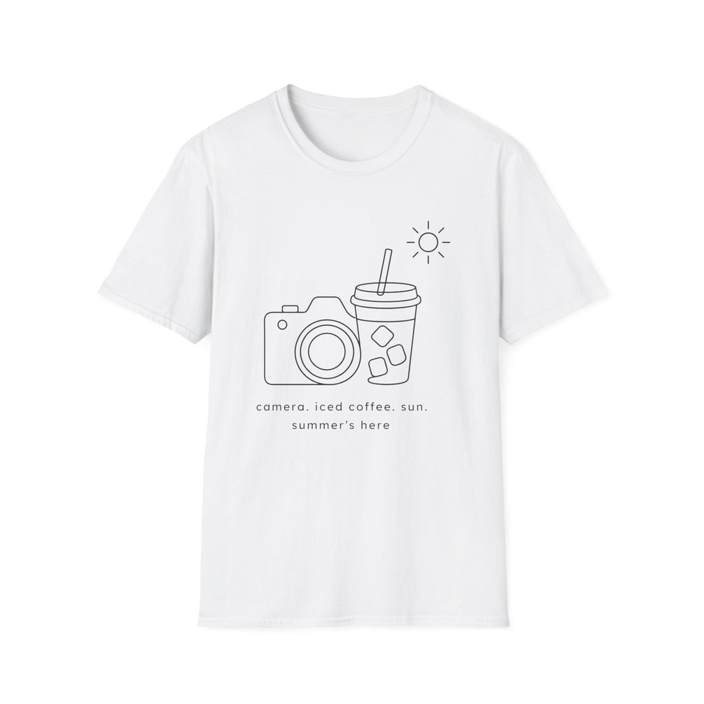 Camera, Iced Coffee, Sun. Summer’s Here T-shirt