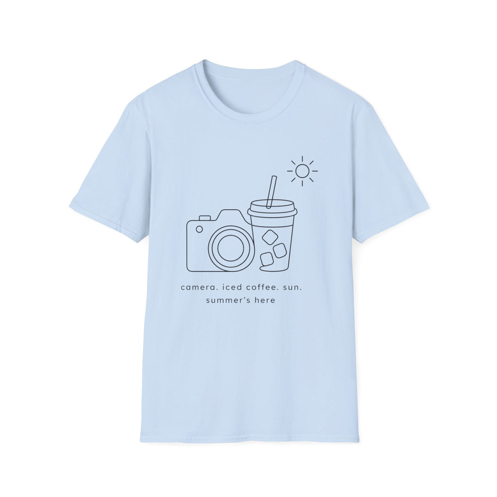 Camera, Iced Coffee, Sun. Summer’s Here T-shirt