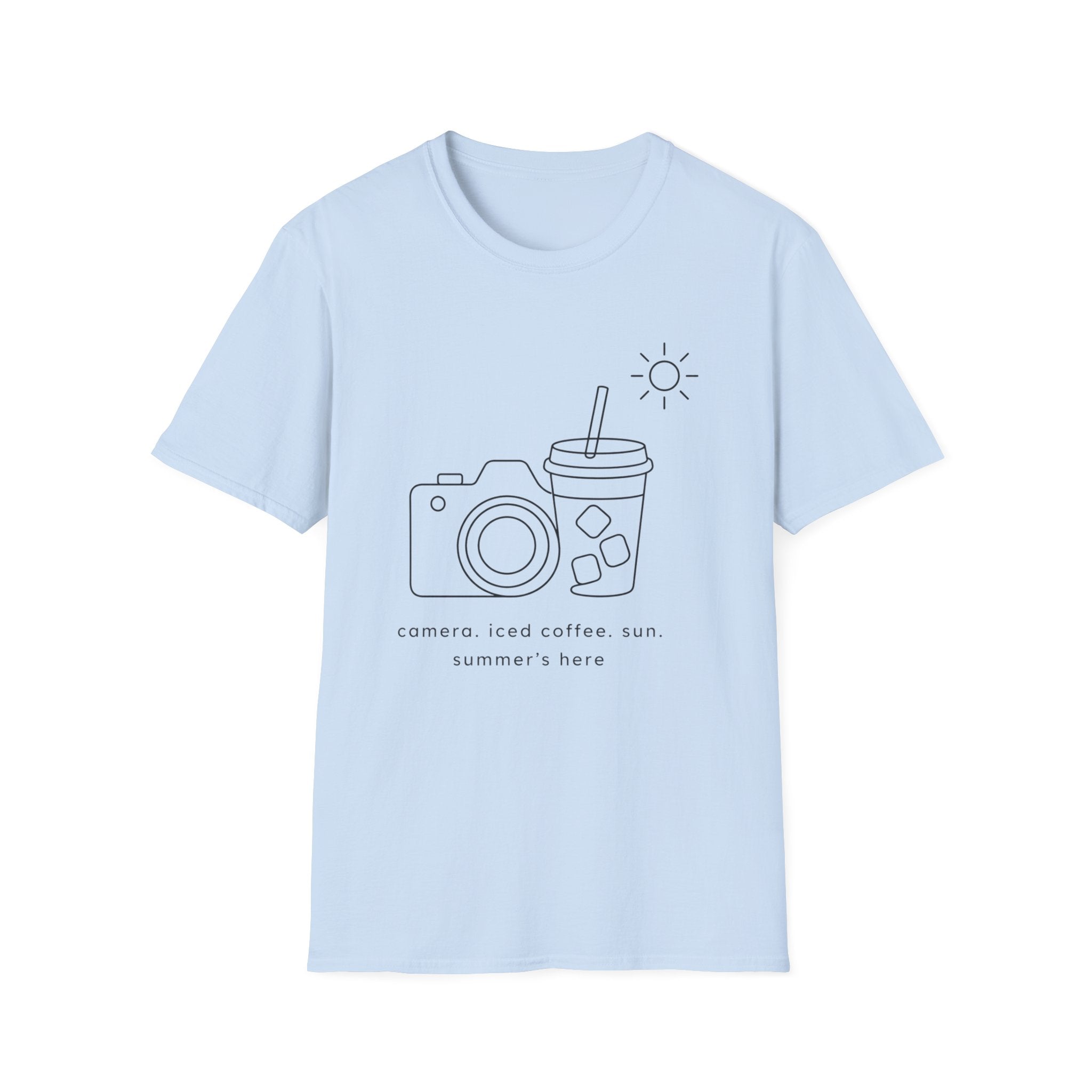 Camera, Iced Coffee, Sun. Summer’s Here T-shirt