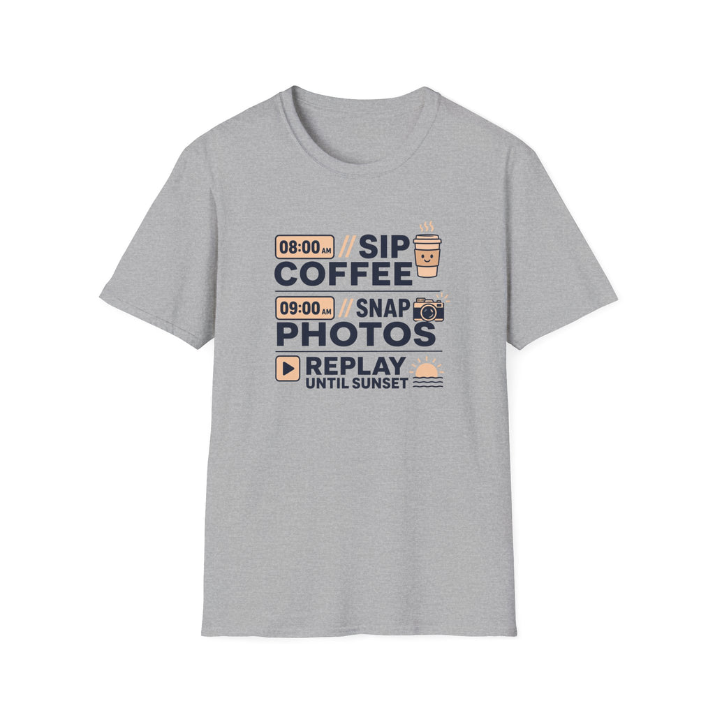 Morning Coffee, Photos, & Sunset Vibes T-shirt