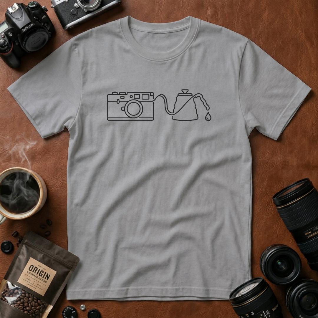 Camera Coffee Line Art T-Shirt