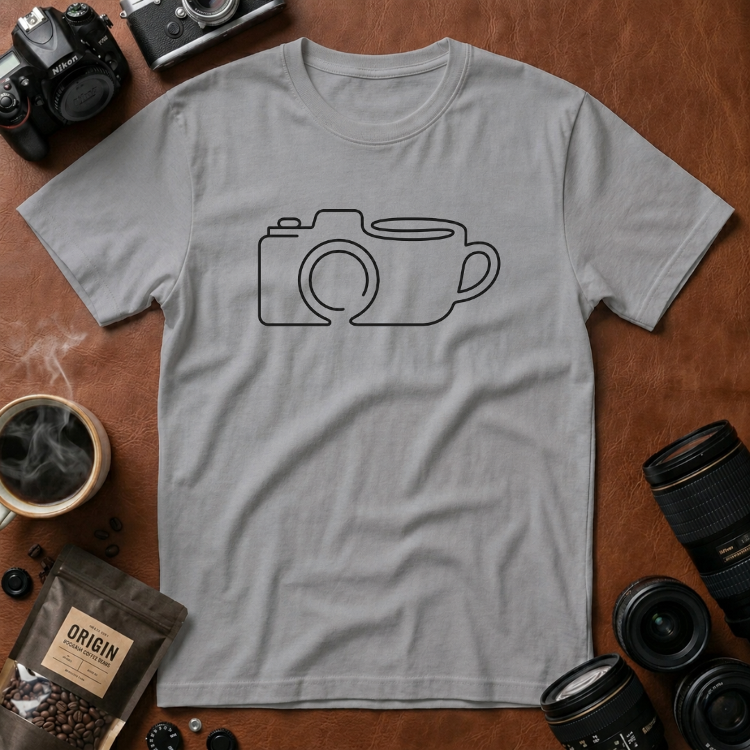 Camera & Mug Line Art T-Shirt