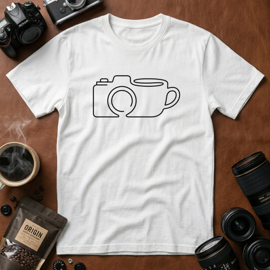 Camera & Mug Line Art T-Shirt