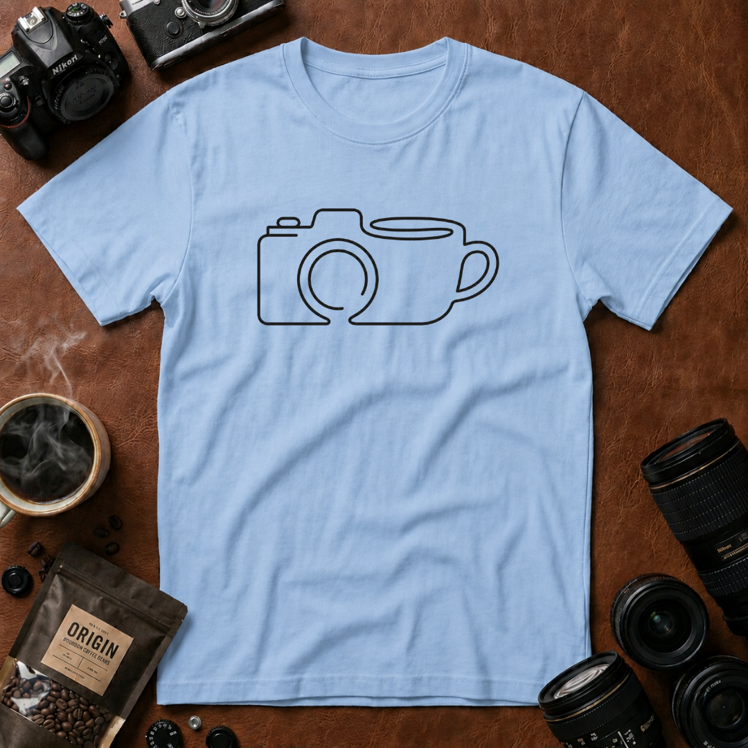 Camera & Mug Line Art T-Shirt