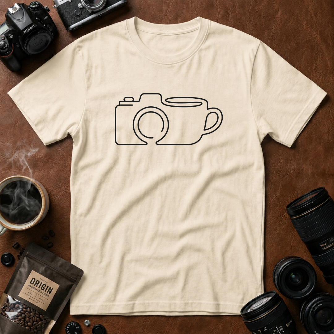 Camera & Mug Line Art T-Shirt