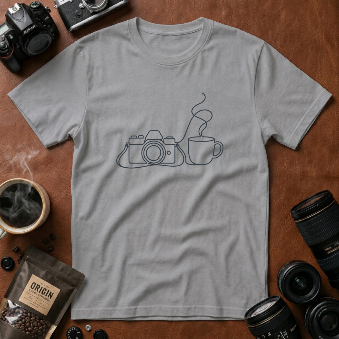Camera & Cup Line Art T-Shirt