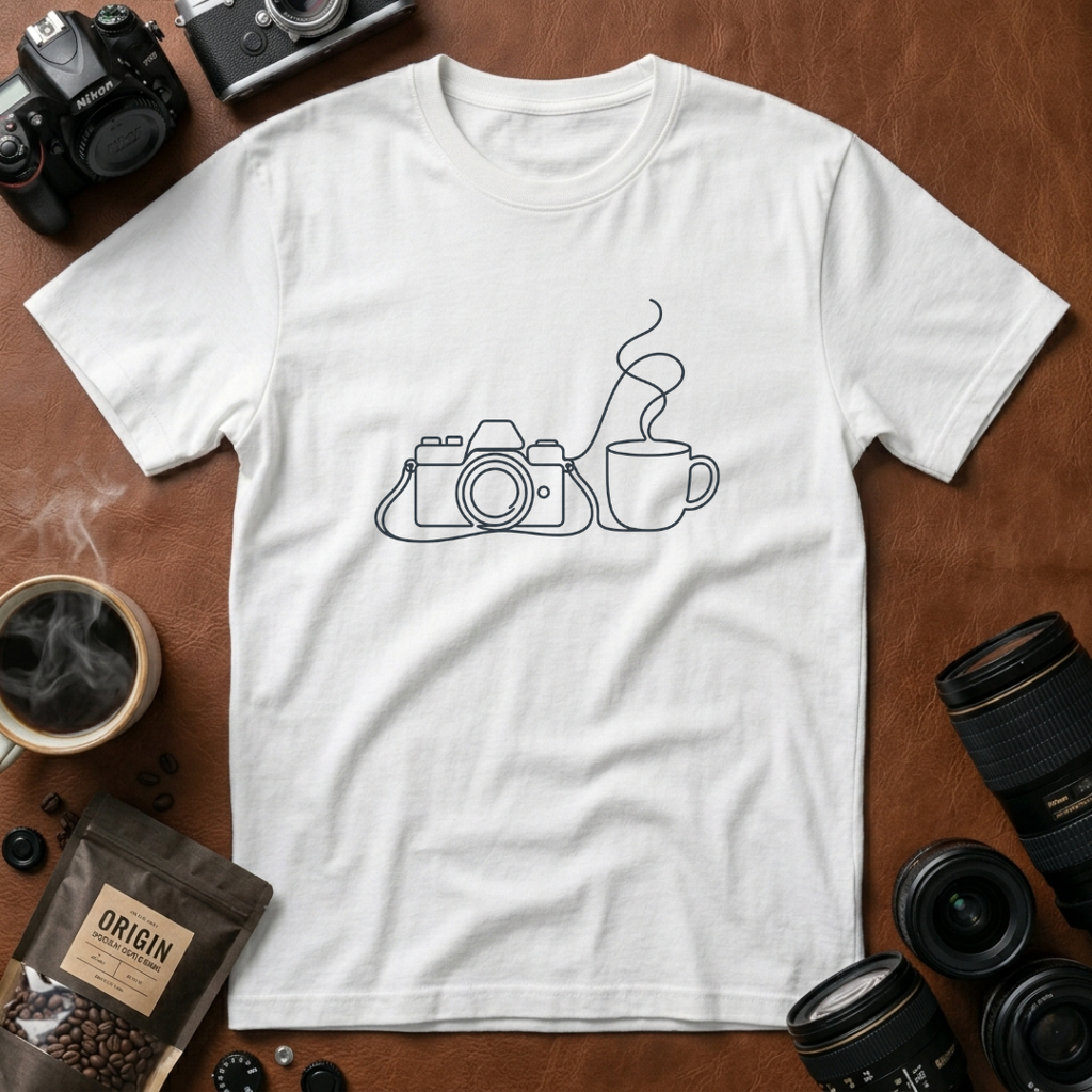 Camera & Cup Line Art T-Shirt