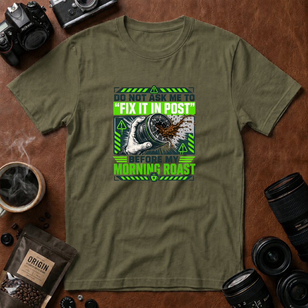 Do Not Ask Me To Fix It in Post Before My Morning Roast T-shirt