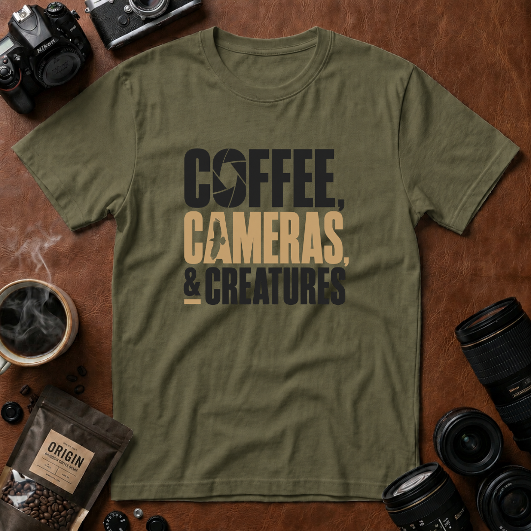 Coffee, Cameras & Creatures T-shirt