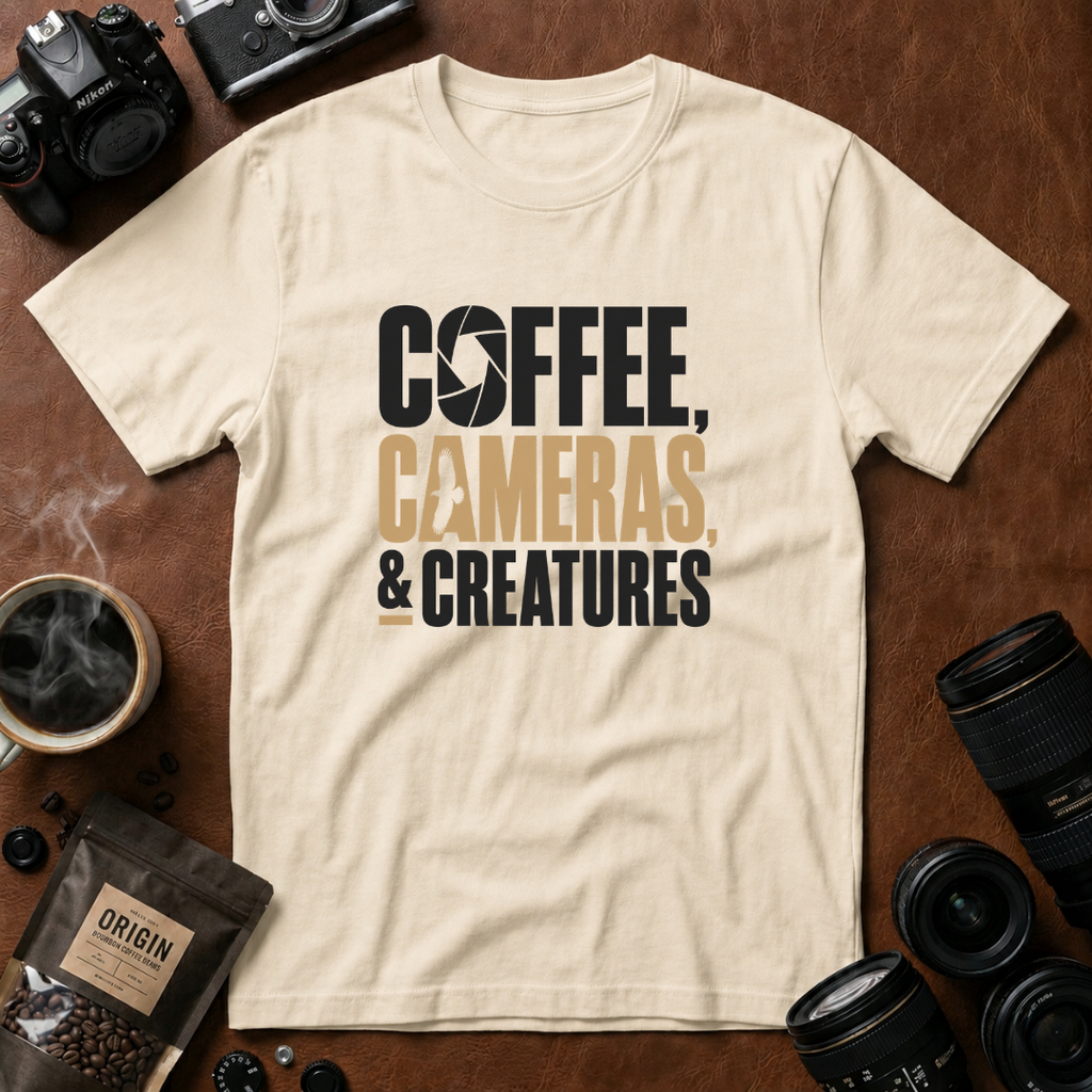 Coffee, Cameras & Creatures T-shirt