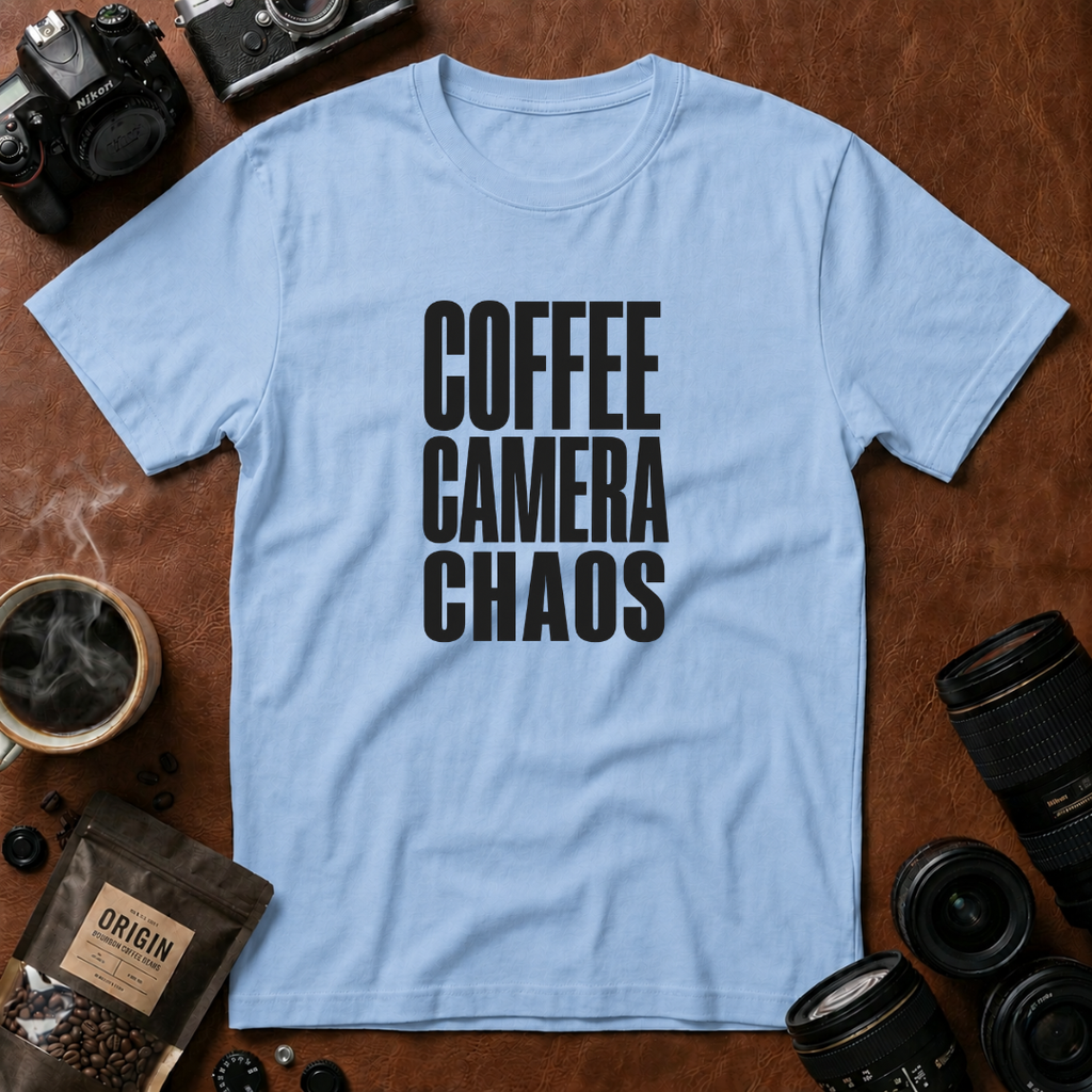 Coffee, Camera, Chaos T-shirt