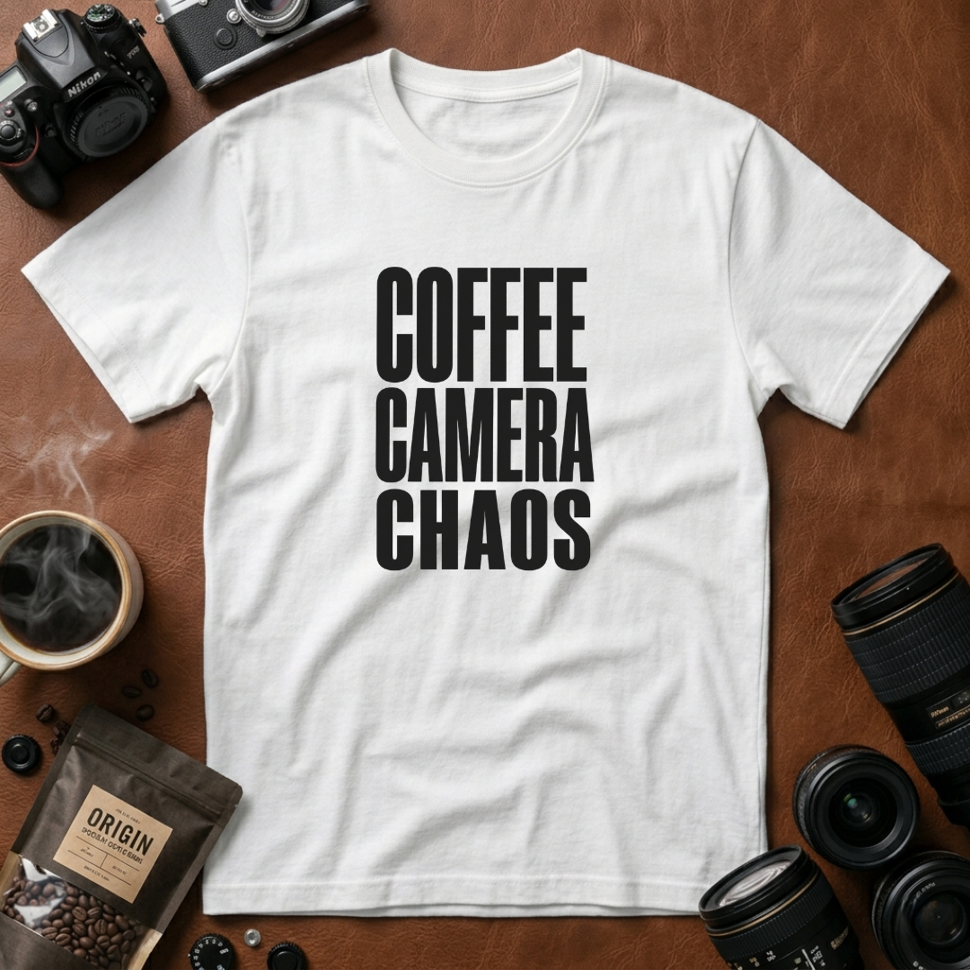 Coffee, Camera, Chaos T-shirt