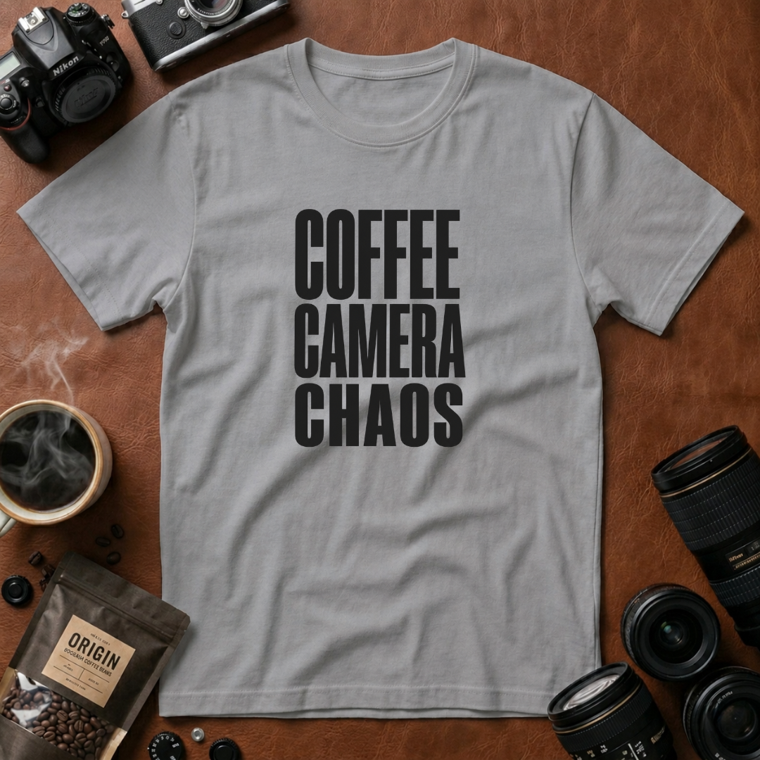 Coffee, Camera, Chaos T-shirt