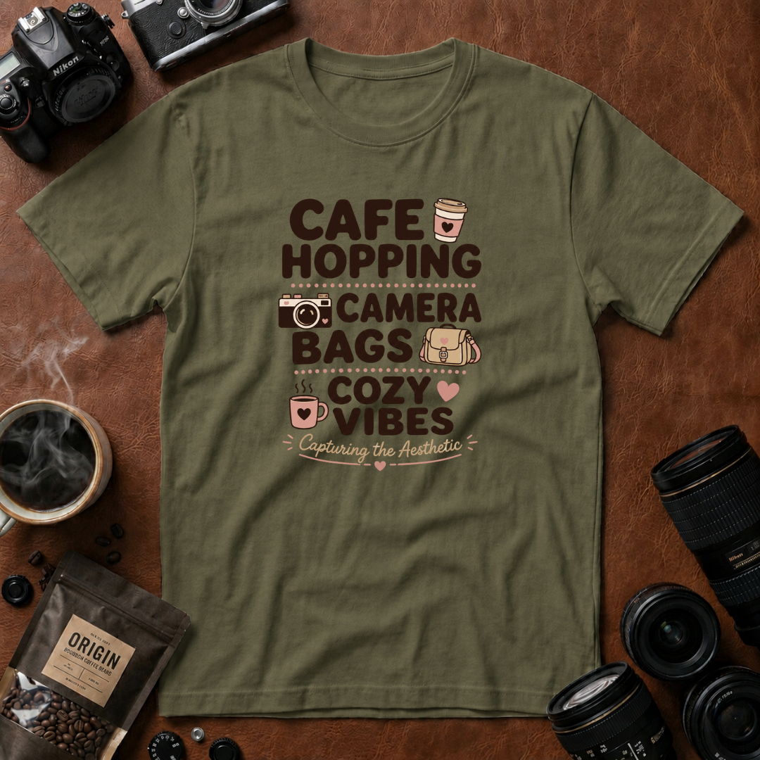 Cafe Hopping Camer Bags Cozy Vibes T-shirt