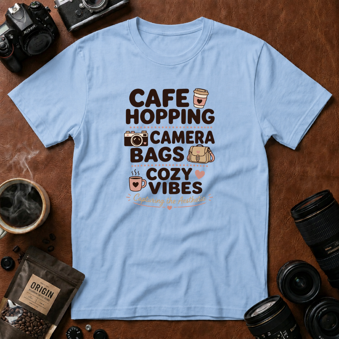 Cafe Hopping Camer Bags Cozy Vibes T-shirt