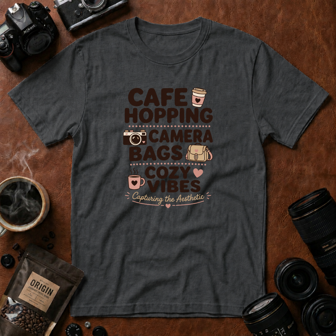 Cafe Hopping Camer Bags Cozy Vibes T-shirt