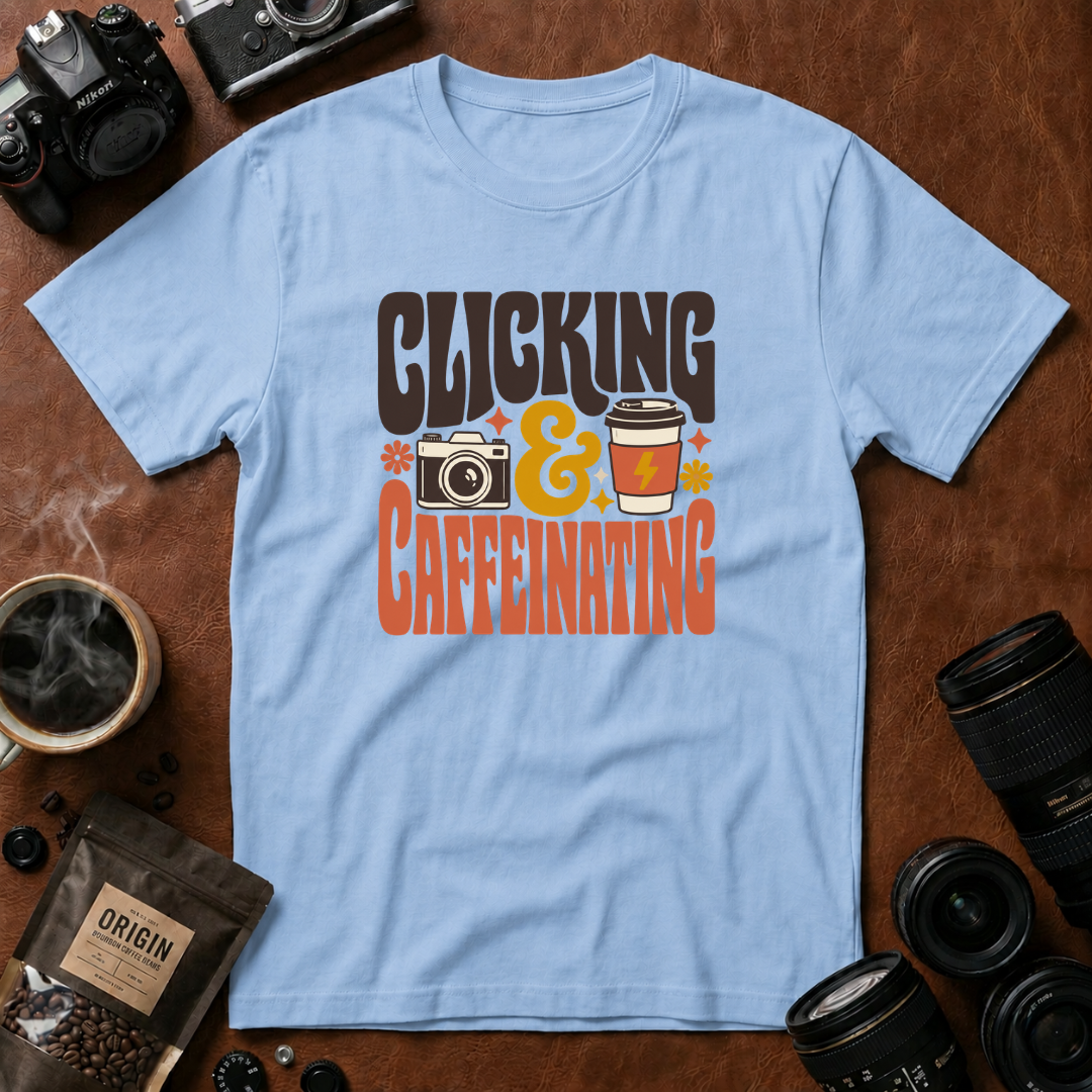 Clicking & Caffeinating in Retro Style T-shirt