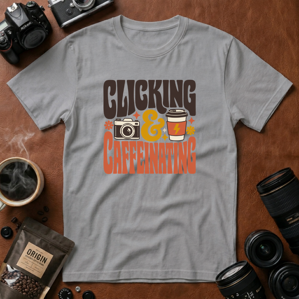 Clicking & Caffeinating in Retro Style T-shirt