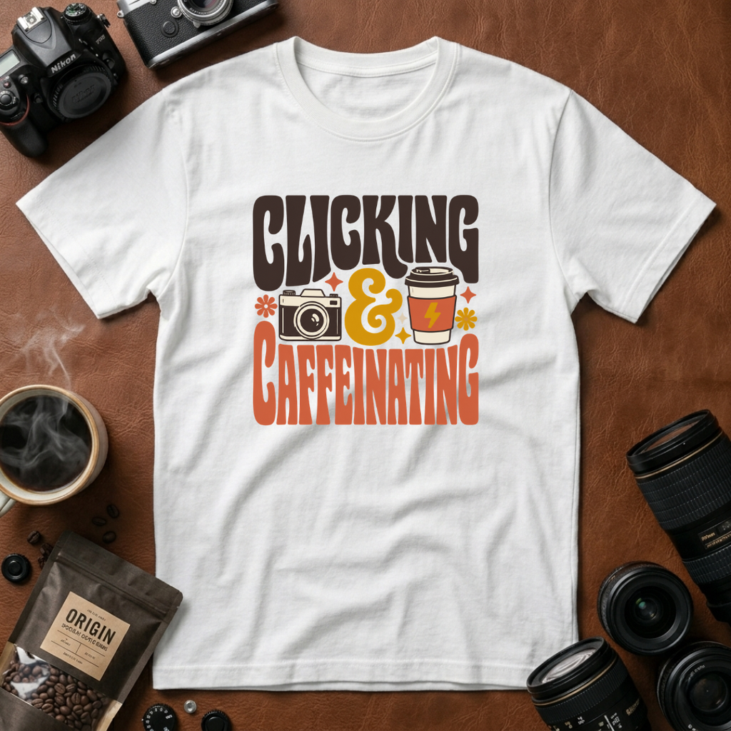 Clicking & Caffeinating in Retro Style T-shirt
