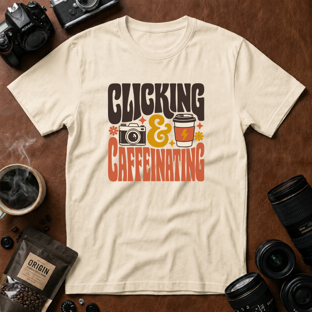 Clicking & Caffeinating in Retro Style T-shirt