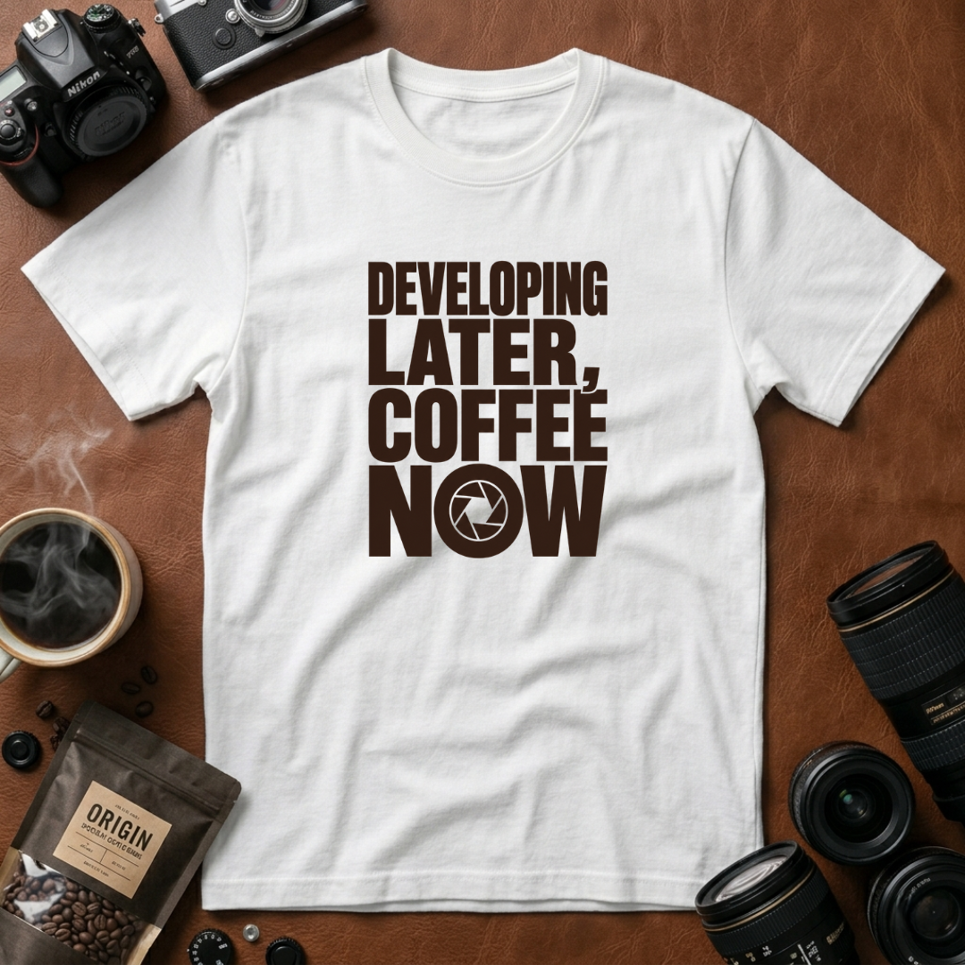 Developing Later Coffee Now T-shirt