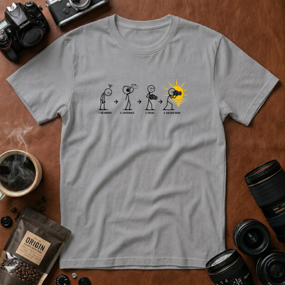 Caffeinate. Focus. Golden Hour. Photographer T-Shirt