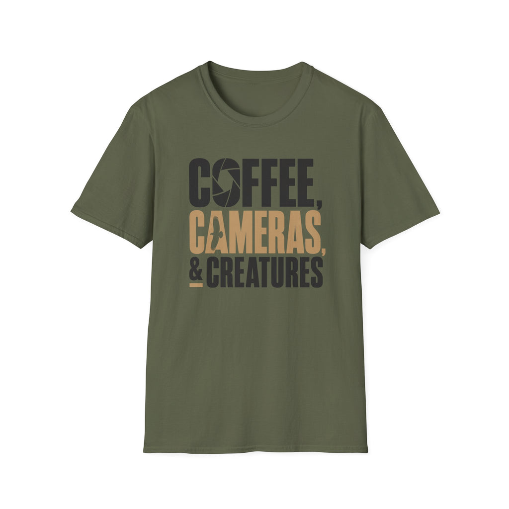 Coffee, Cameras & Creatures T-shirt