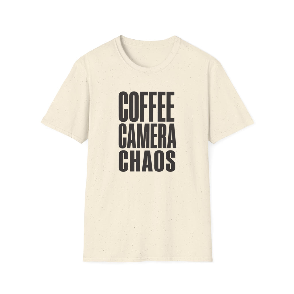 Coffee, Camera, Chaos T-shirt